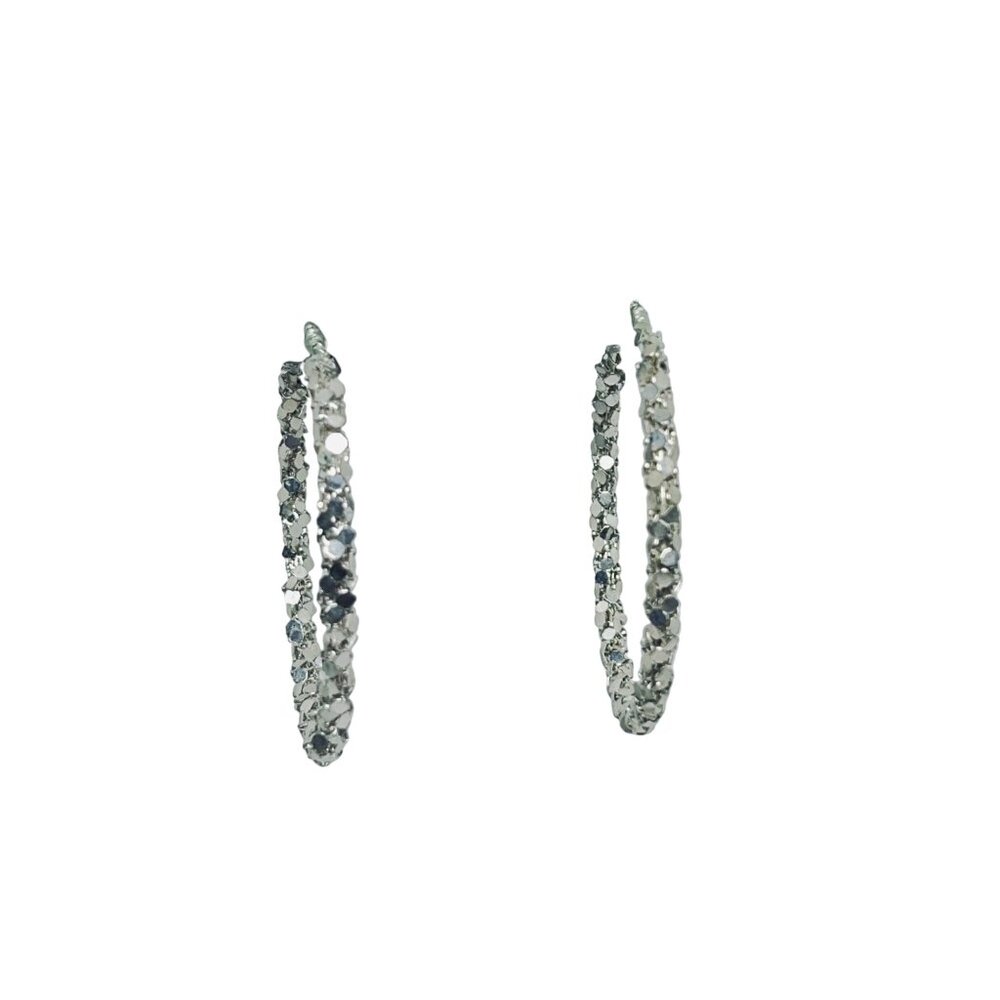 Large Silver Tone Wrapped Hoop Pierced Earrings (5540) - Picture 2 of 5